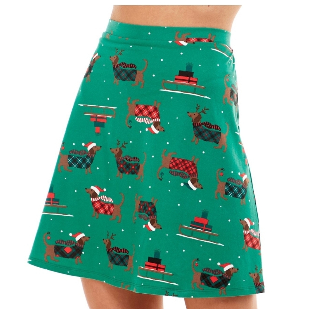 Knit Holiday Print Skater Skirt